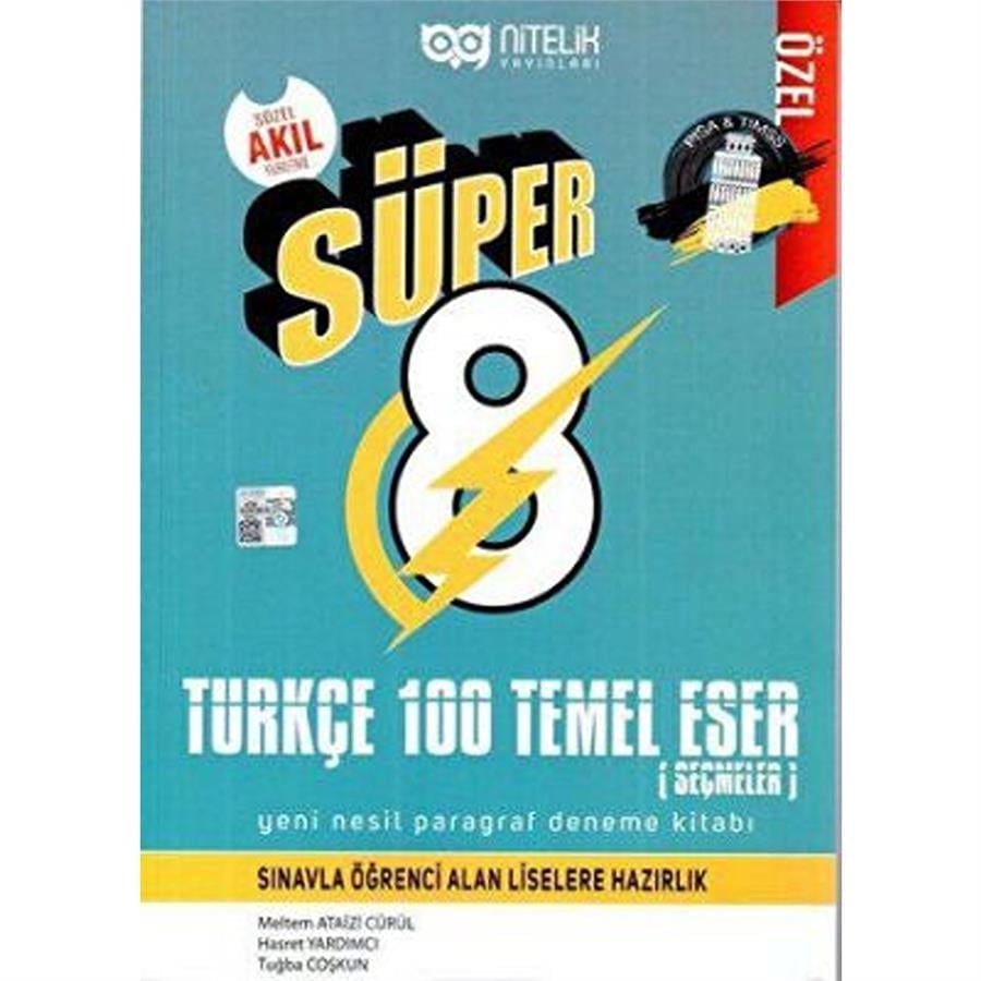 Nitelik Yayınları - 8. Sınıf Süper Türkçe 100 Temel Eser Yeni Nesil Paragraf Deneme Kitabı
