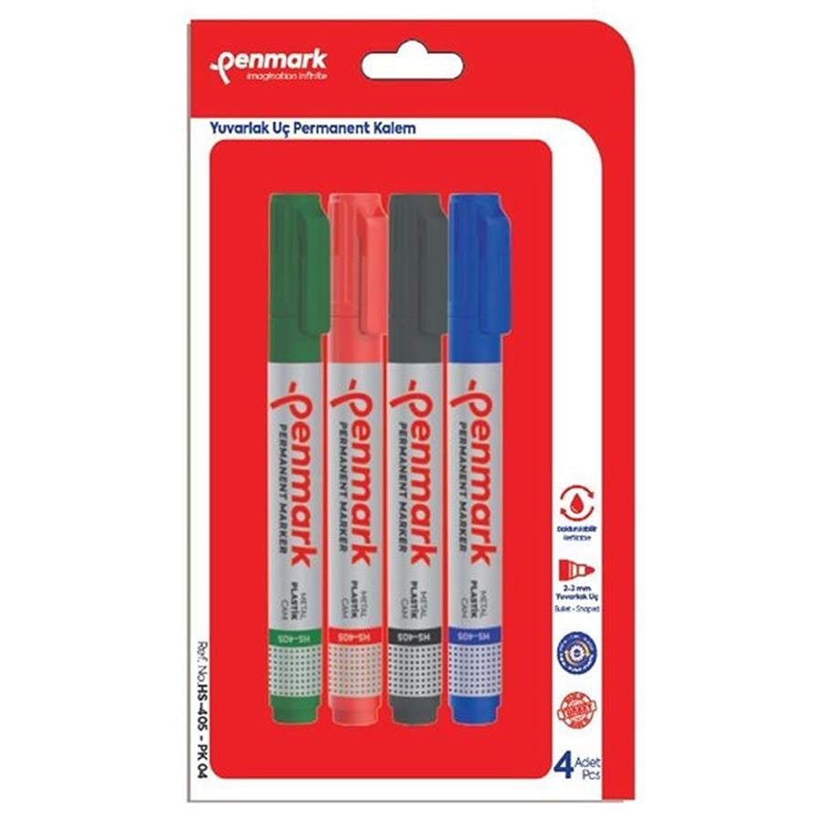 Penmark HS405-04 Yuvarlak Uçlu 4 lü Vakumlu Markör Kalem