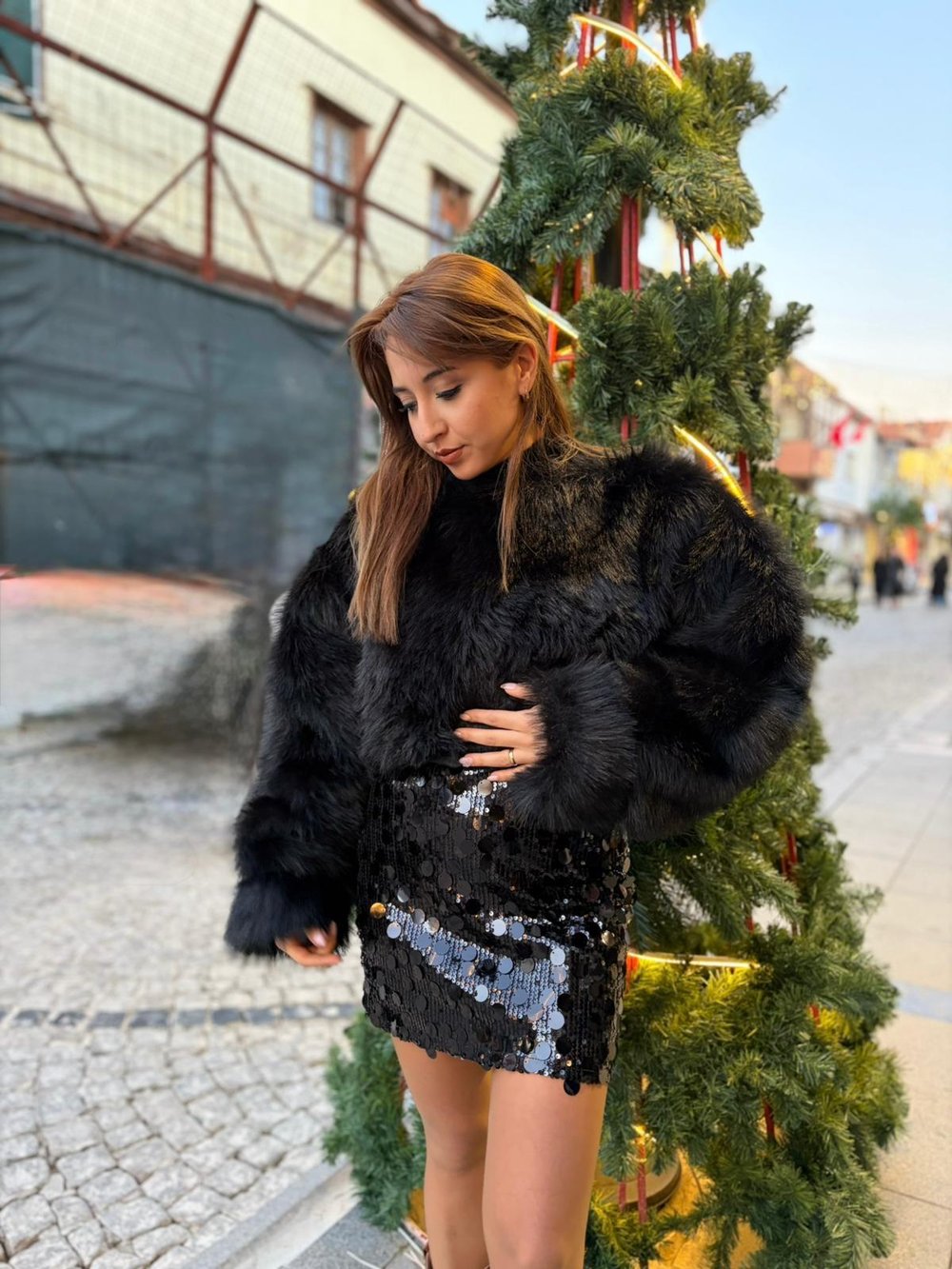 kadın siyah  payet mini etek