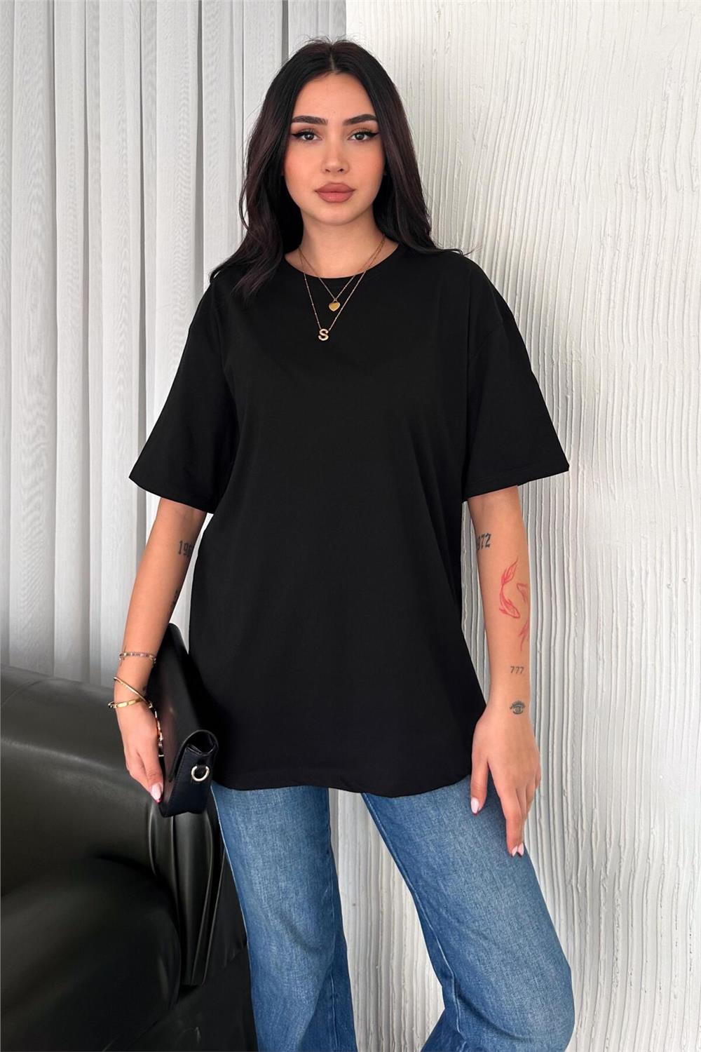 Bisiklet Yaka Oversize T-Shirt Kısa Kol %100 Pamuk 30/1 Penye 399-O