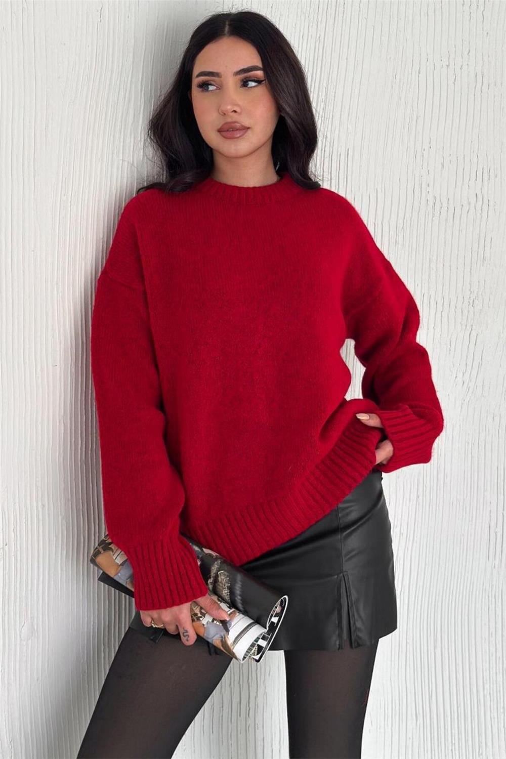 Kadın Triko Bisiklet Yaka Oversize Triko Kazak 110