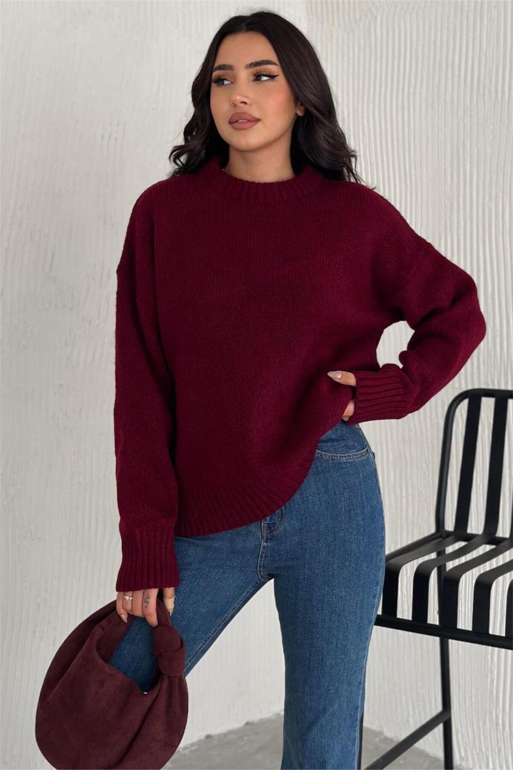 Kadın Triko Bisiklet Yaka Oversize Triko Kazak 110