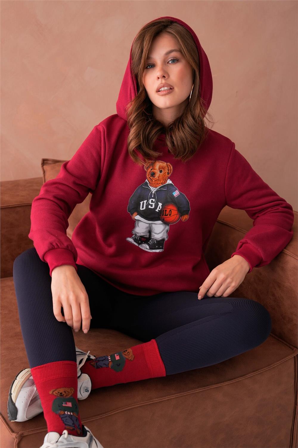Teddy Bear Sweatshirt 3 İplik Şardonlu Ayıcıklı Yandan Cepli  111