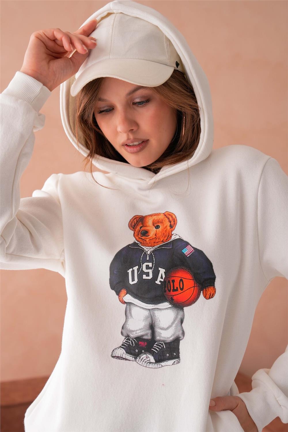 Teddy Bear Sweatshirt 3 İplik Şardonlu Ayıcıklı Yandan Cepli  111