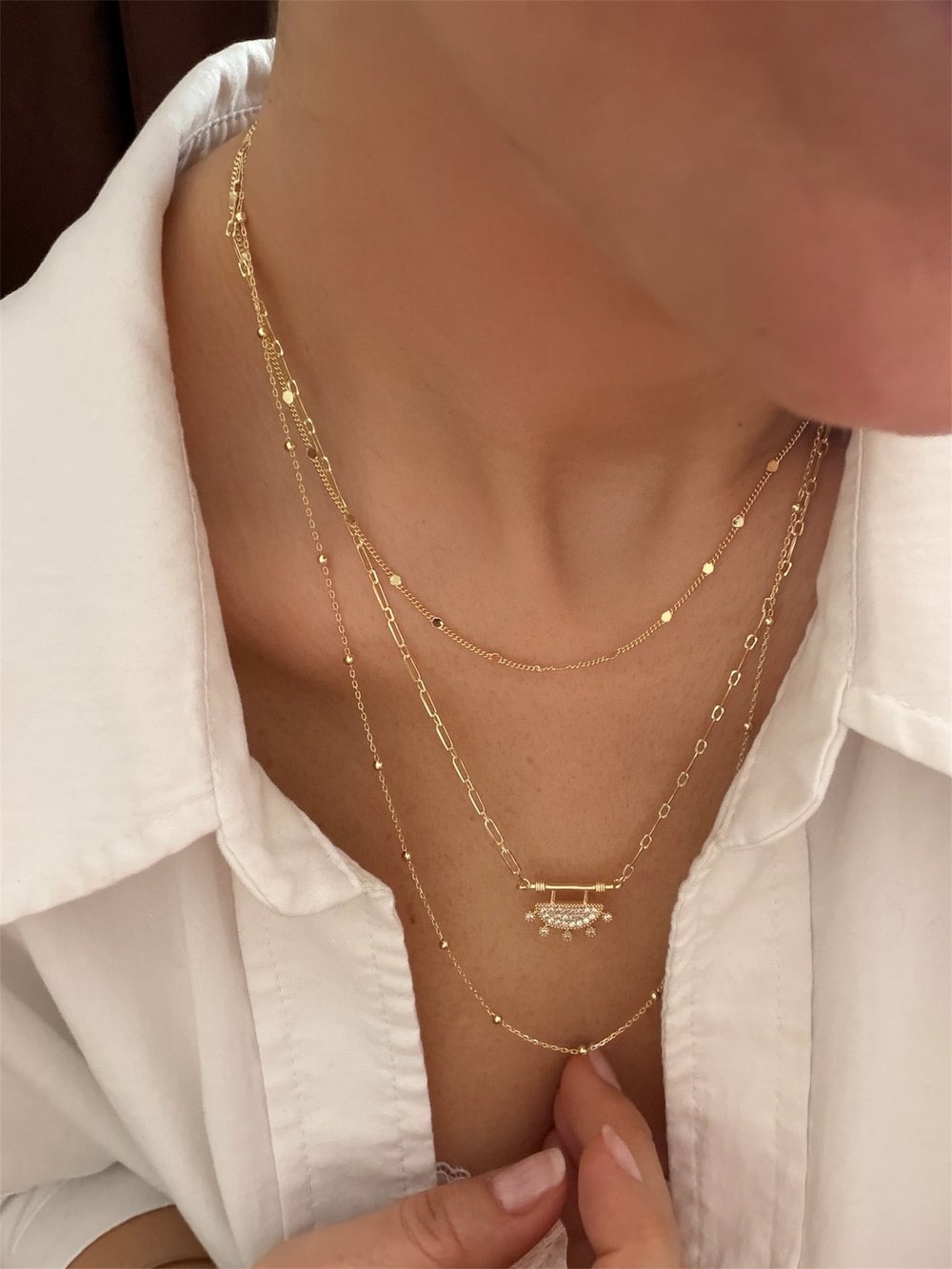 14K gold renk altın kaplama 3'lü tasarım zarif özel kolye