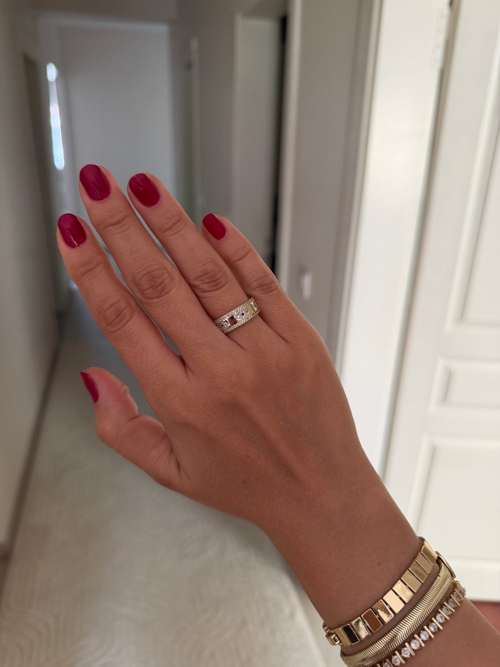 14K gold renk altın kaplama ayarlanabilir nazar temalı ince ince taş işlemeli şık yüzük
