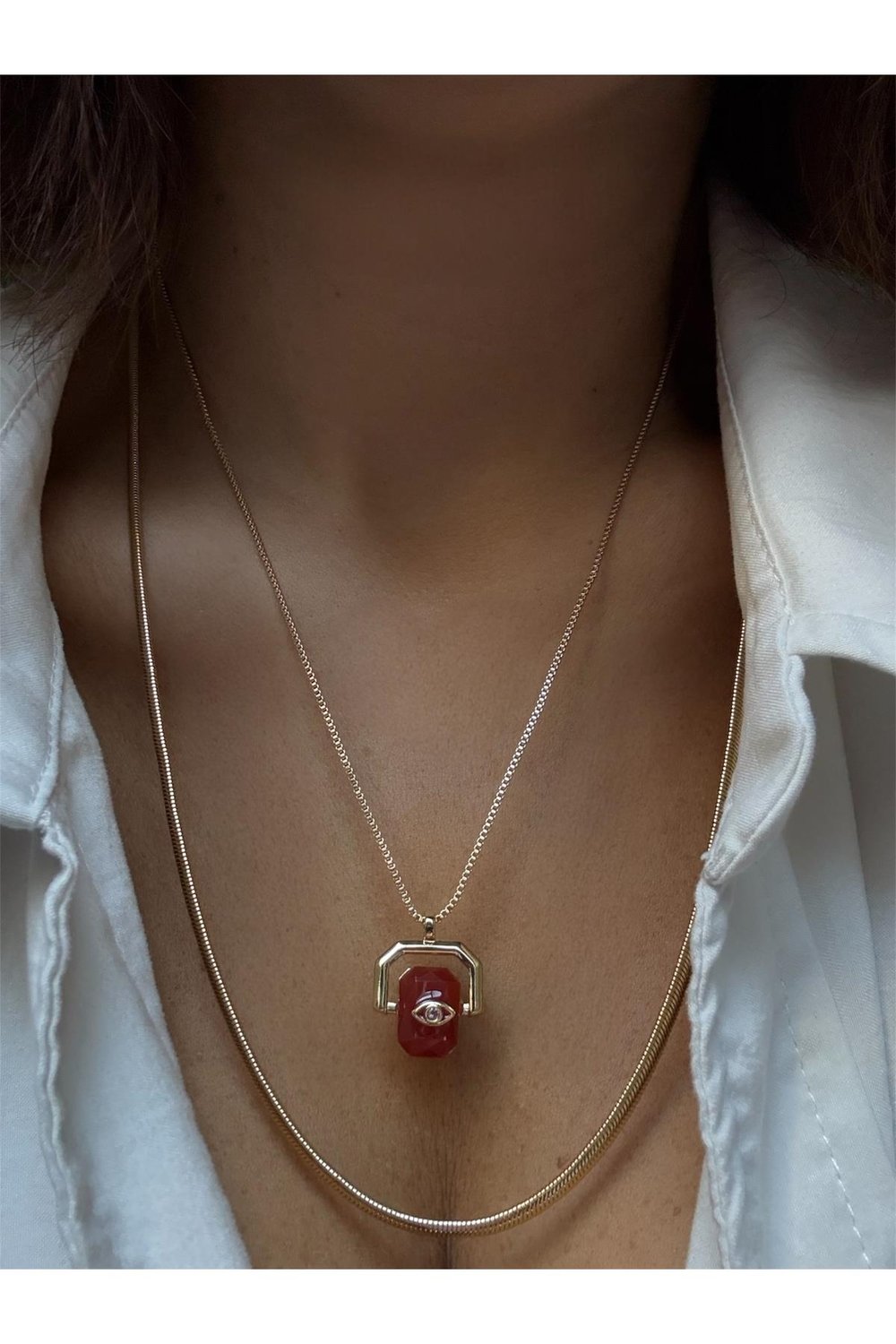 14K gold renk ve Bordo rengin müthiş uyumu. 2’li kolye ❤️