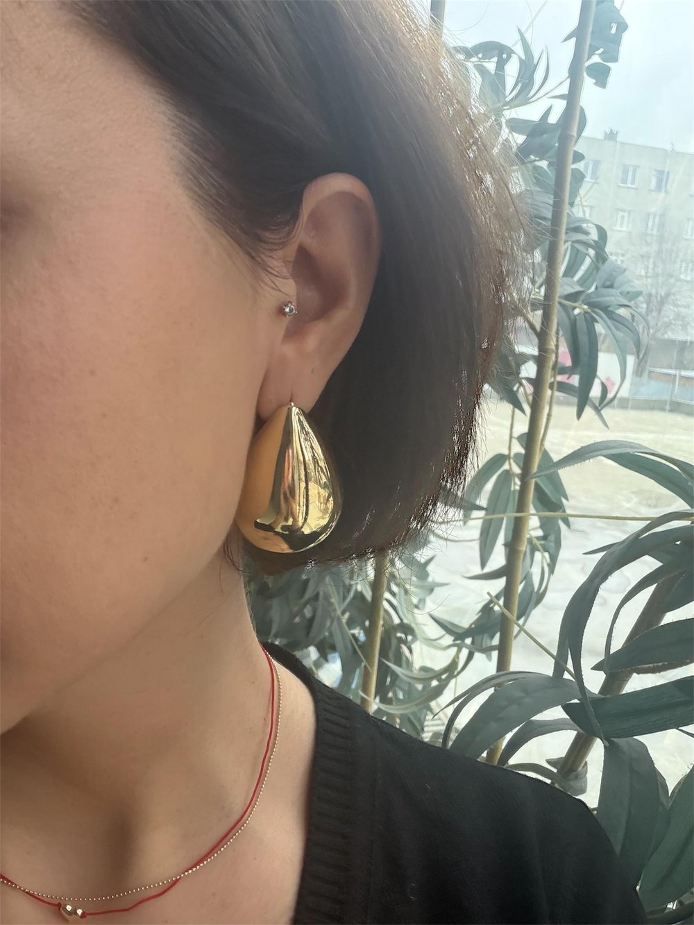 14K gold renk,Trend tombik tasarım küpe