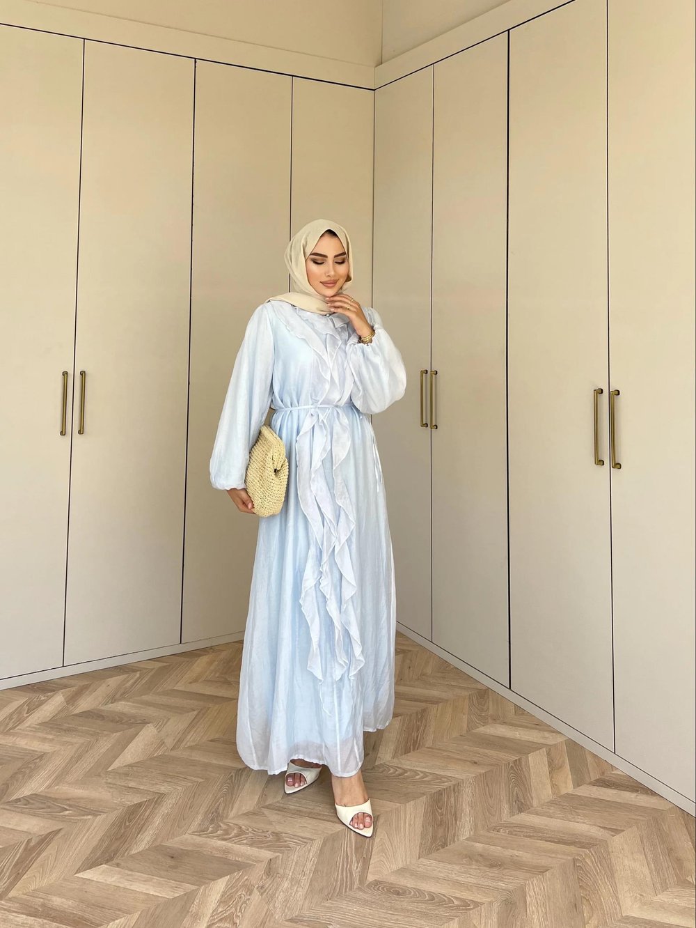 Bahar Fırfırlı Elbise - Mavi