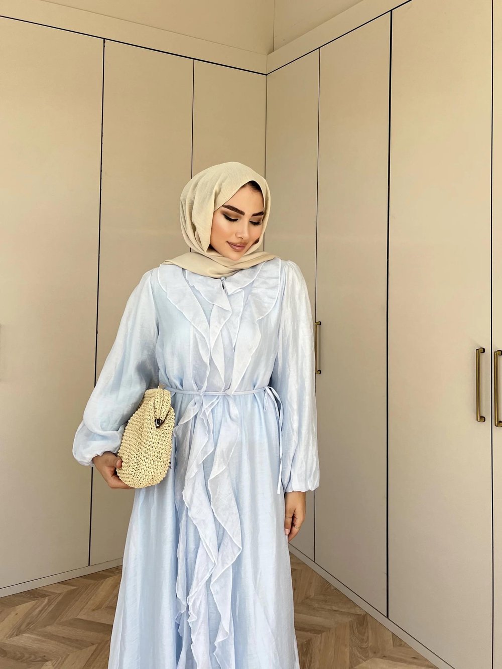 Bahar Fırfırlı Elbise - Mavi