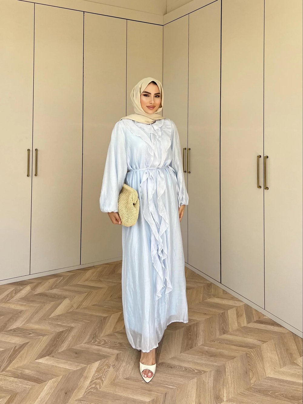 Bahar Fırfırlı Elbise - Mavi