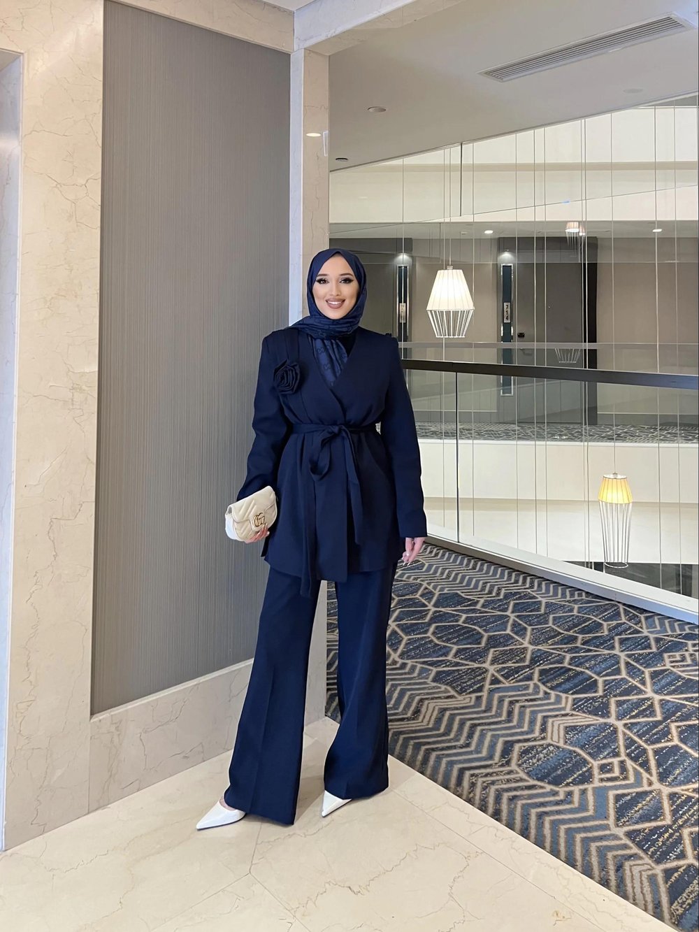 Eyla Gül Detaylı Palazzo Takım - Lacivert (ÖN ŞİPARİŞ )