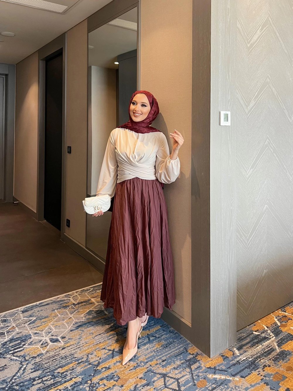 Kırışık Detaylı Etek - Bordo