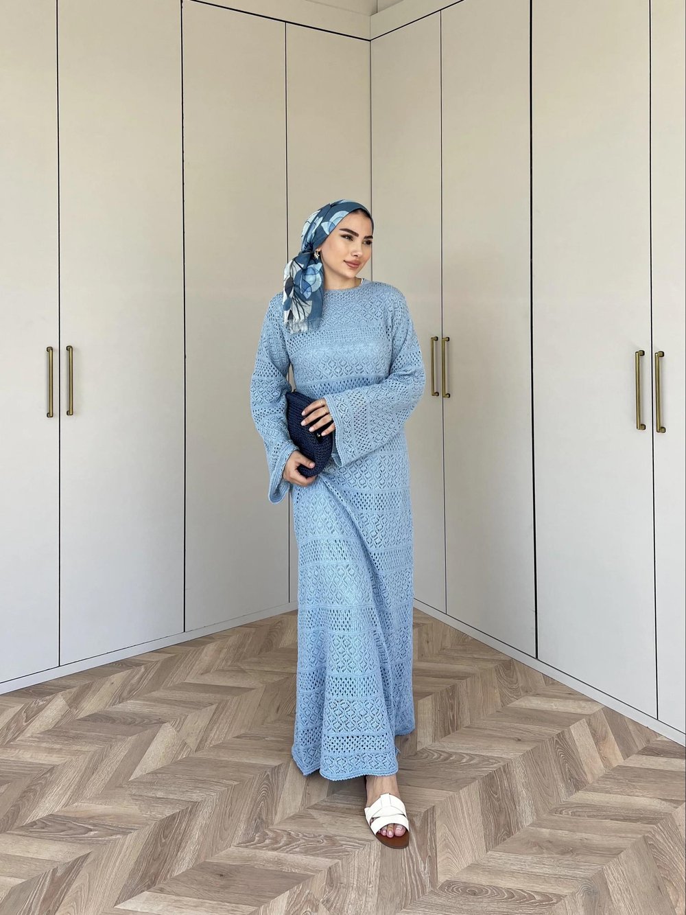 Lotus Triko Elbise - Mavi