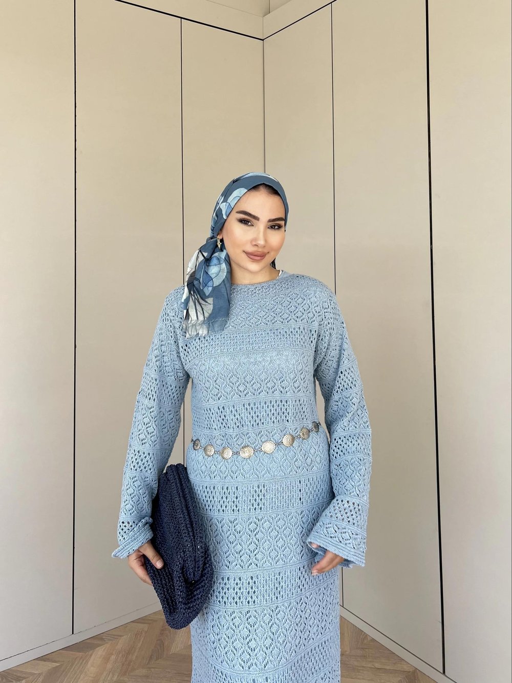 Lotus Triko Elbise - Mavi