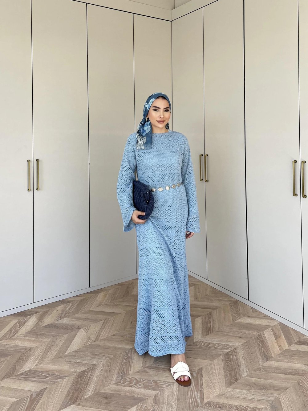 Lotus Triko Elbise - Mavi