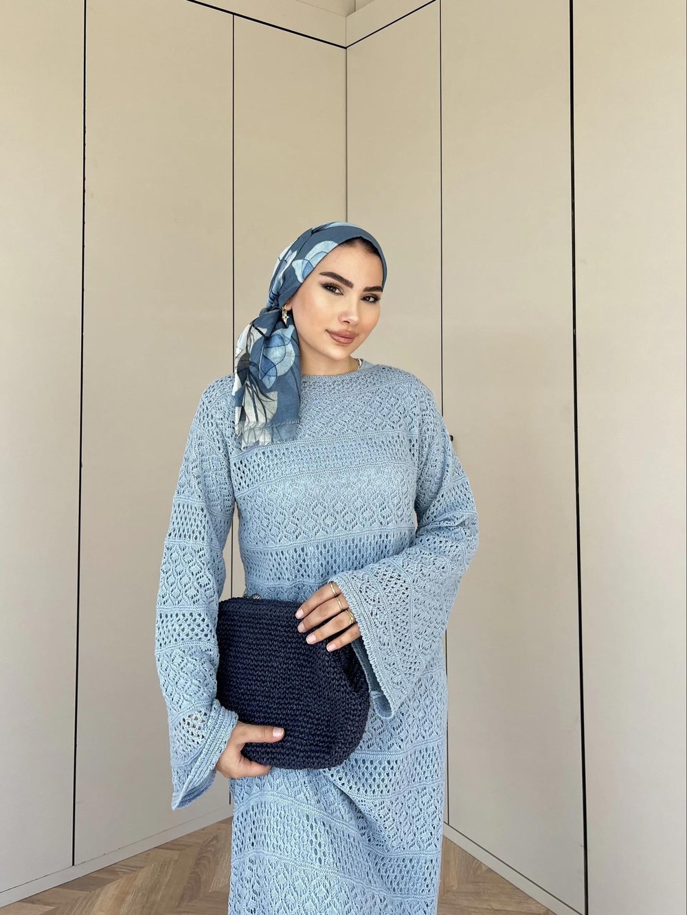 Lotus Triko Elbise - Mavi