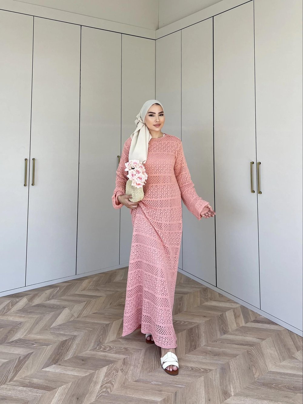 Lotus Triko Elbise - Toz Pembe