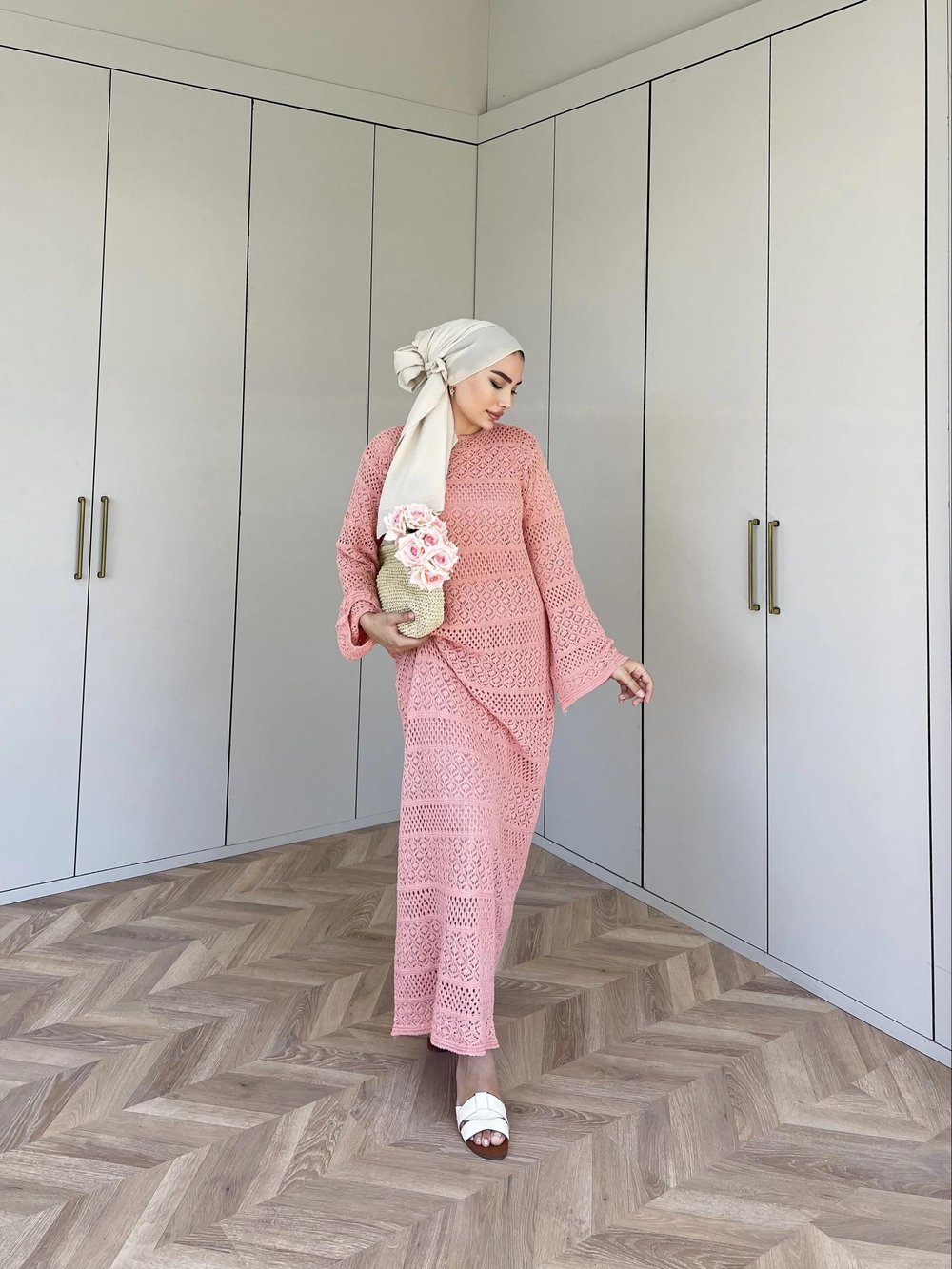 Lotus Triko Elbise - Toz Pembe