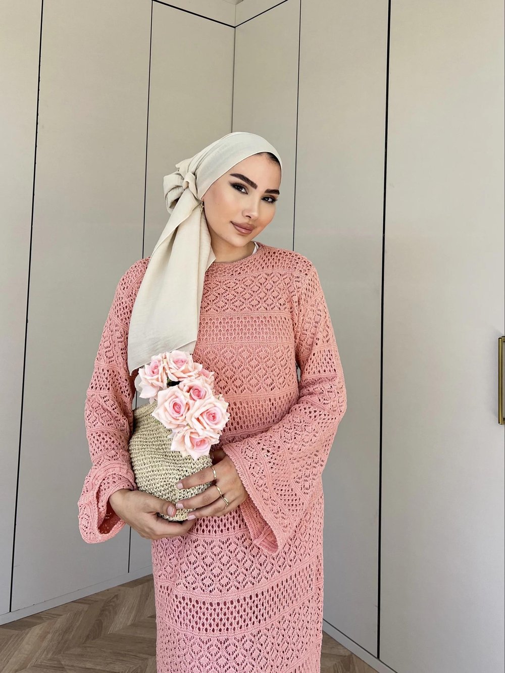 Lotus Triko Elbise - Toz Pembe