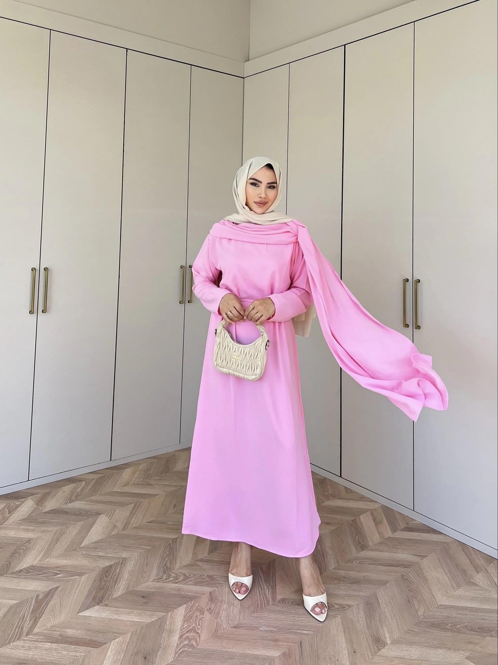 Ves Atkı Detaylı Elbise Pembe