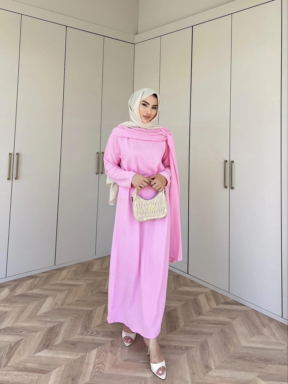 Ves Atkı Detaylı Elbise Pembe