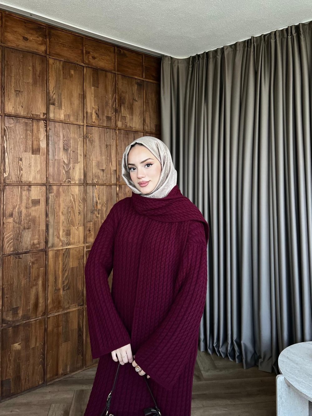 Atkılı Triko Elbise - Bordo