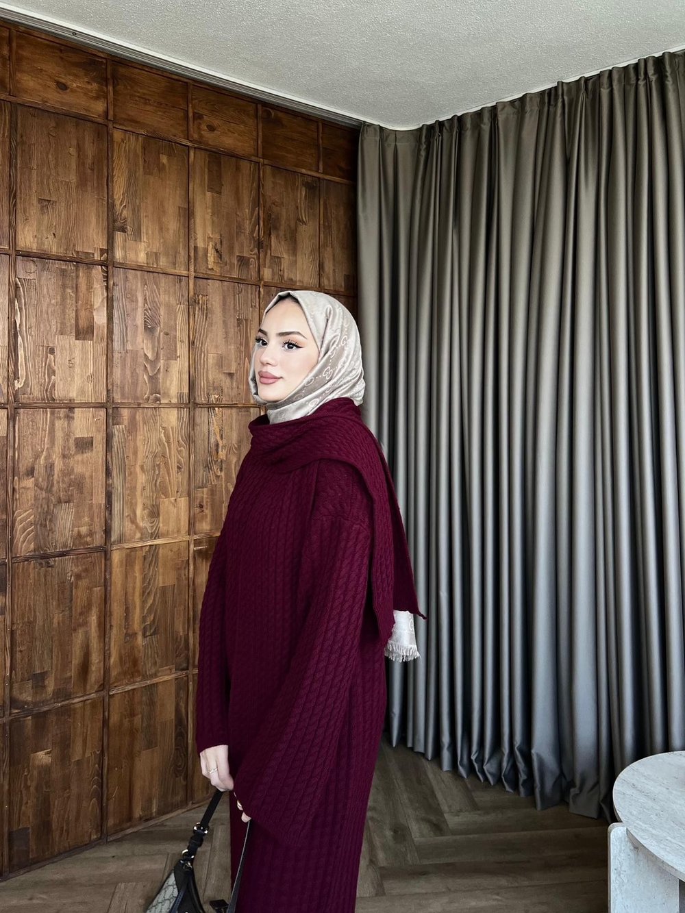 Atkılı Triko Elbise - Bordo