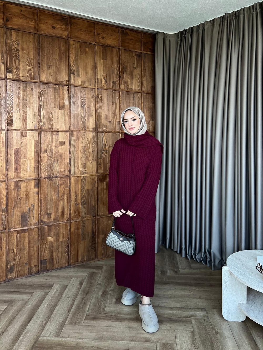 Atkılı Triko Elbise - Bordo