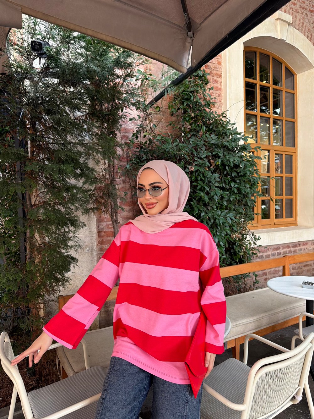 Bella Çizgili Sweat - Kırmızı Pembe(ÖN SİPARİŞ)