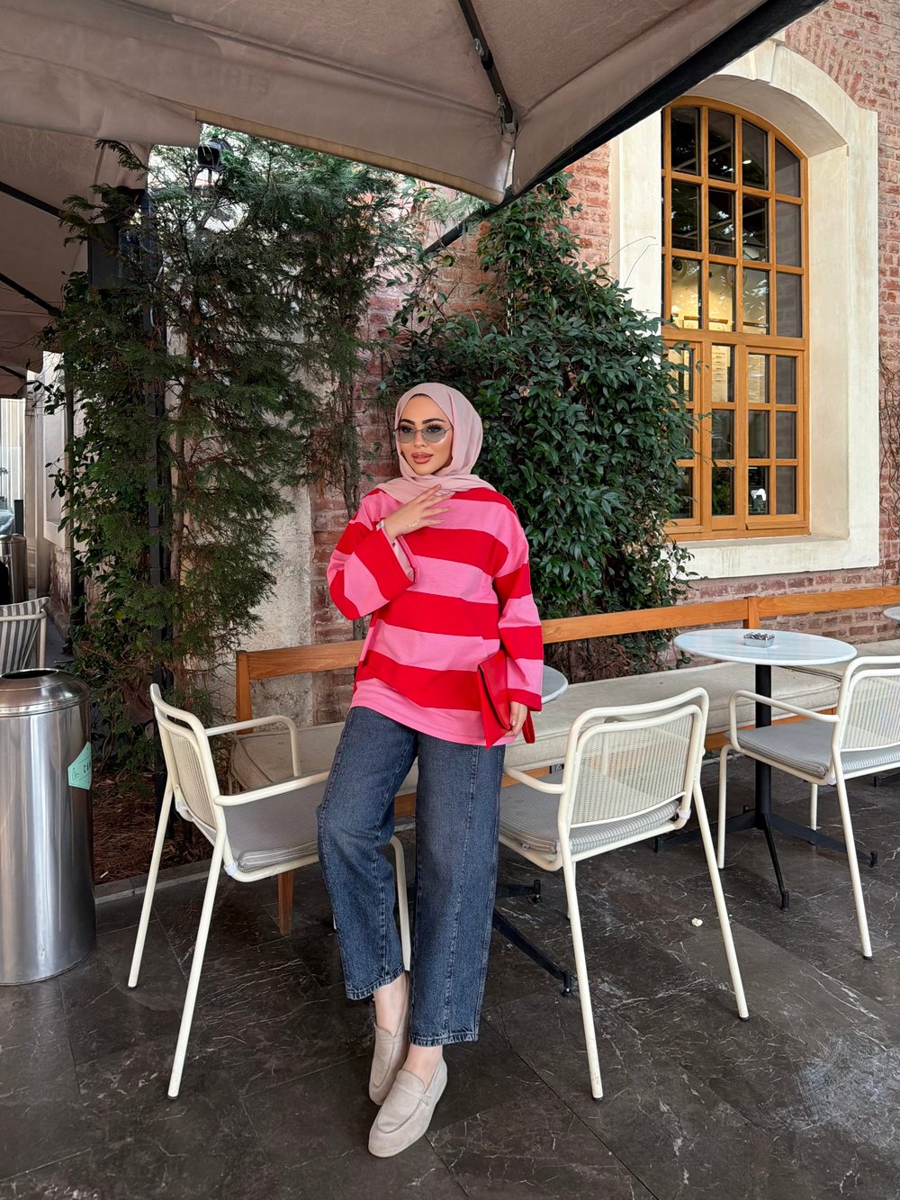 Bella Çizgili Sweat - Kırmızı Pembe(ÖN SİPARİŞ)