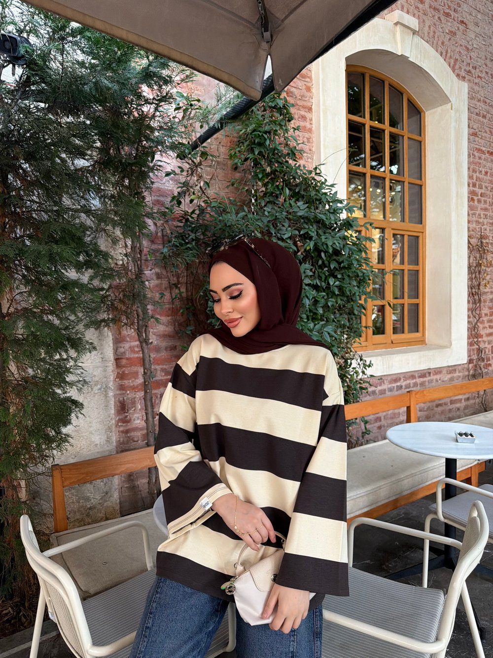 Bella Çizgili Sweat - Vizon (ÖN SİPARİŞ)