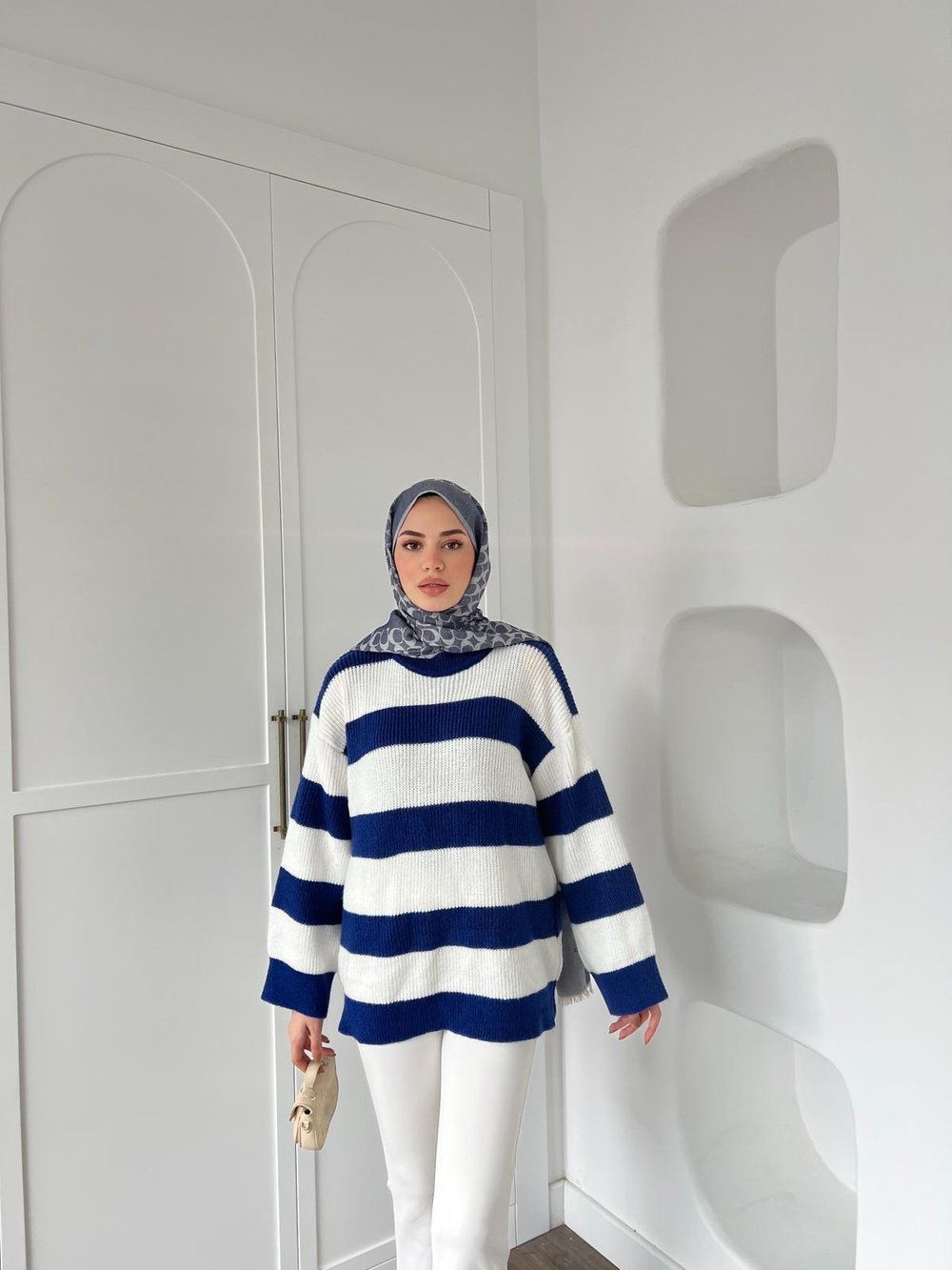 Çizgili Kazak - Mavi