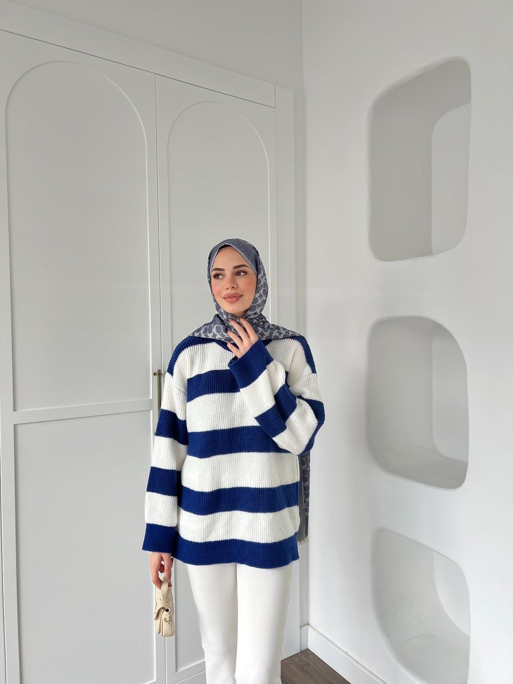 Çizgili Kazak - Mavi