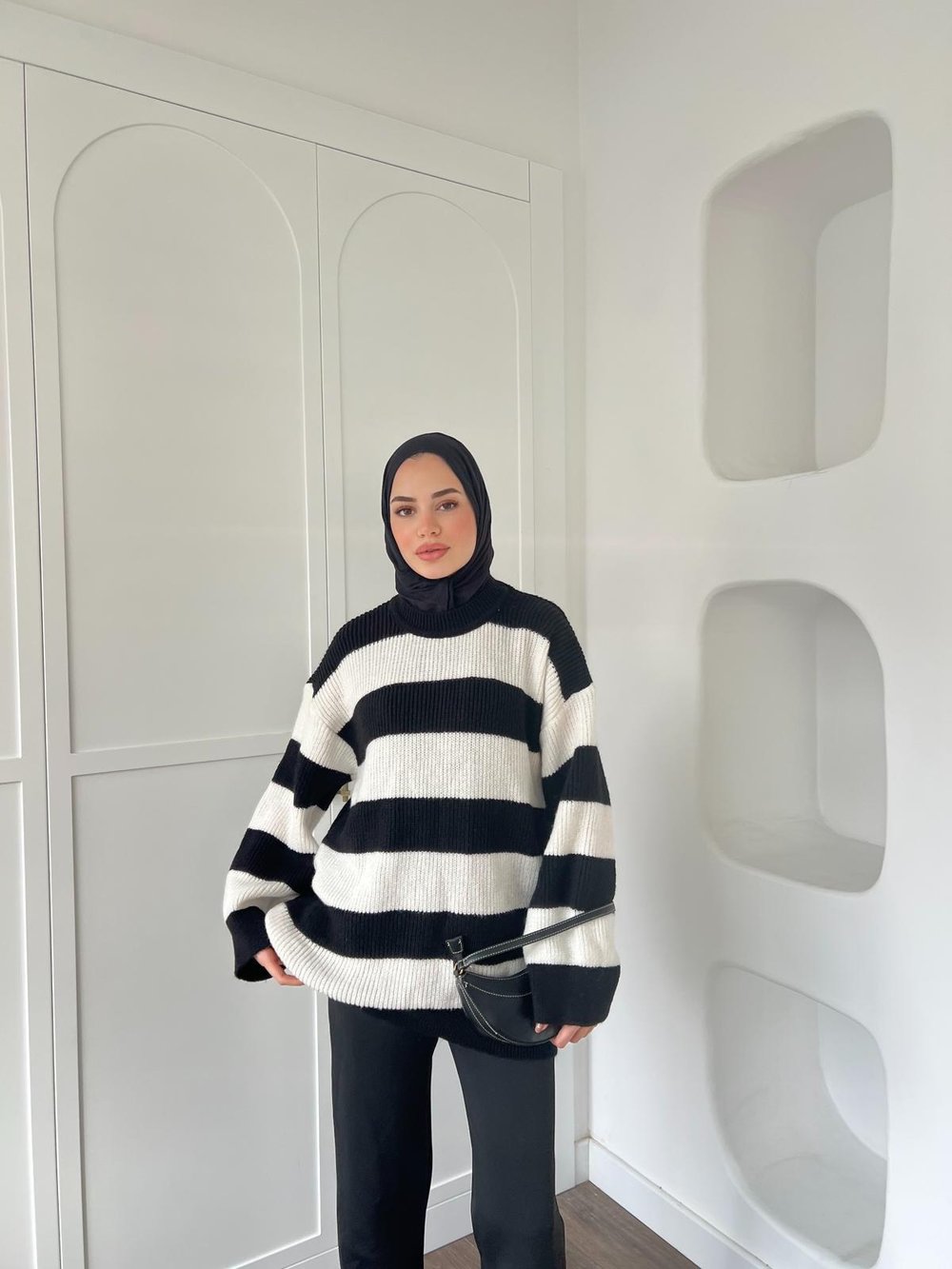 Çizgili Kazak - Siyah