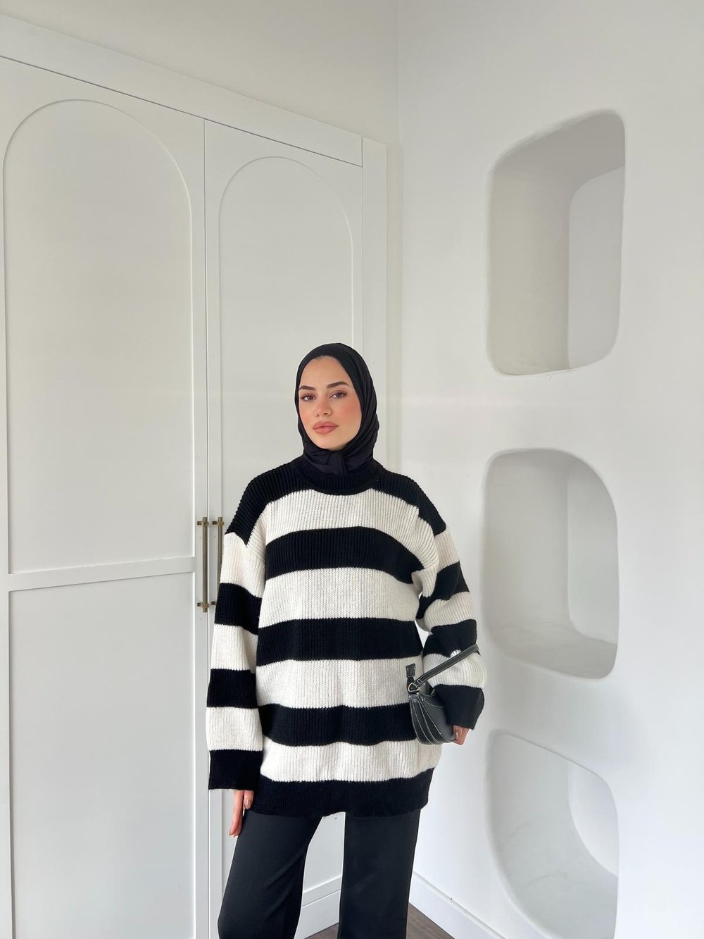 Çizgili Kazak - Siyah