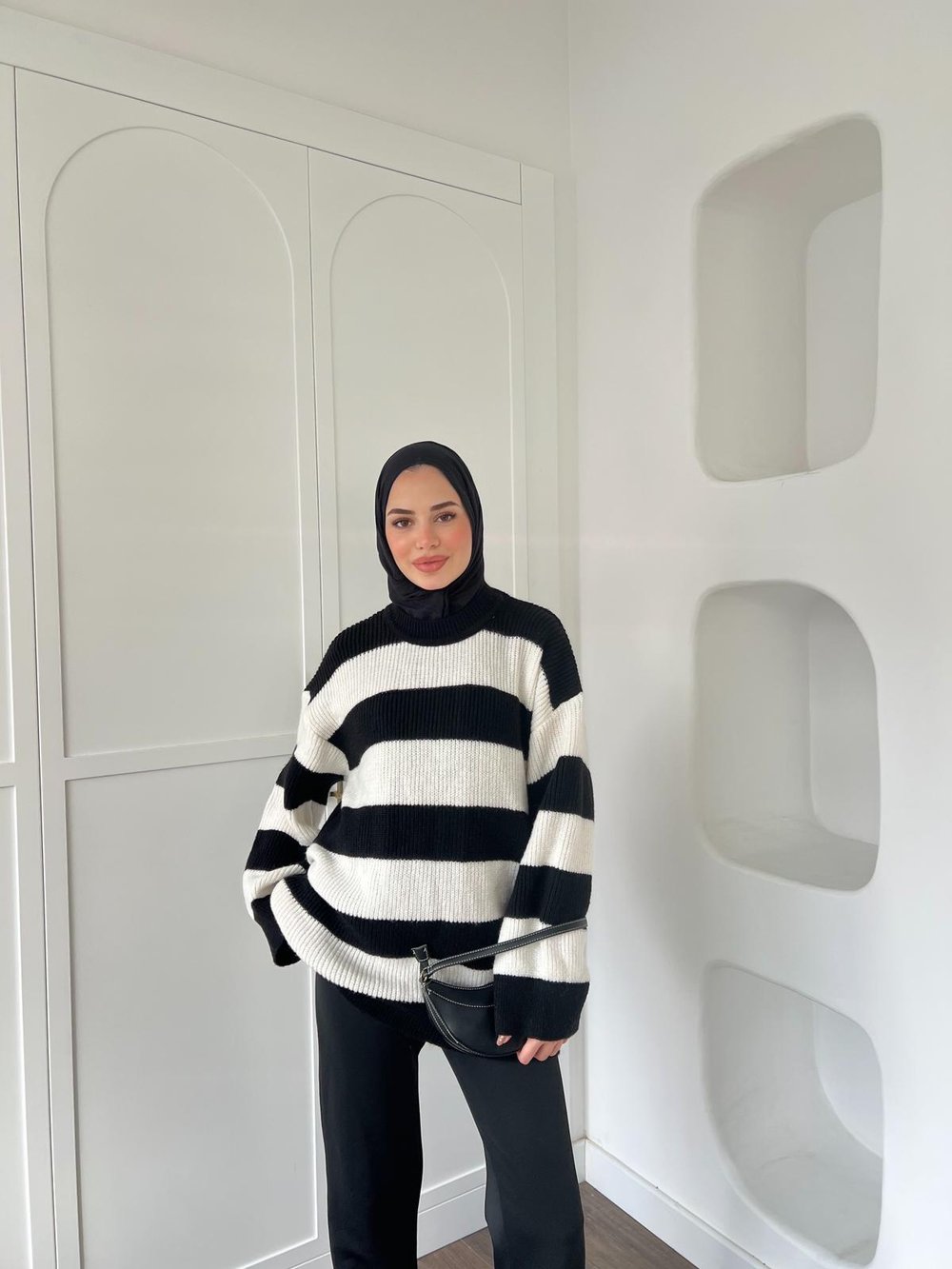 Çizgili Kazak - Siyah