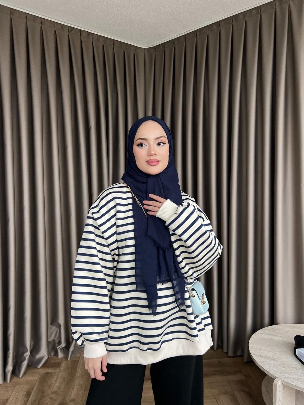 Çizgili Zey Sweat - Lacivert