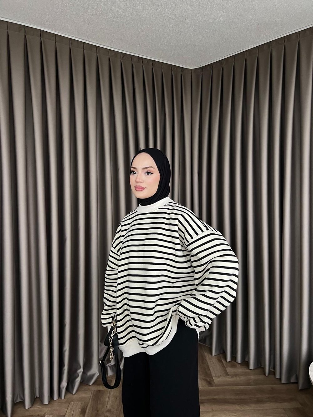 Çizgili Zey Sweat - Siyah