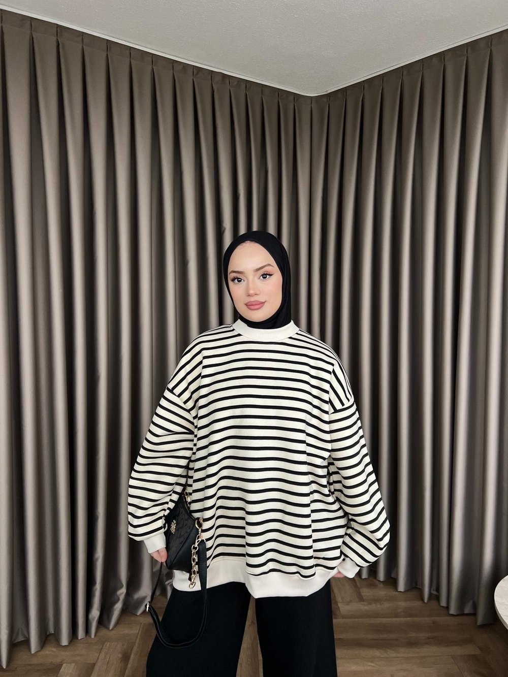 Çizgili Zey Sweat - Siyah