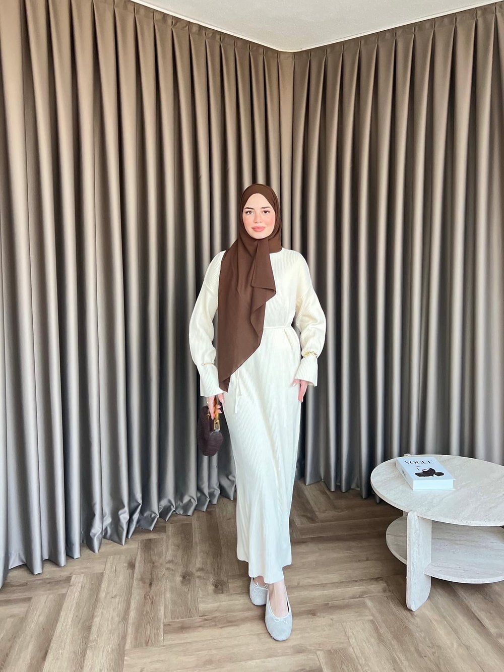 Dora Triko Elbise Ekru 