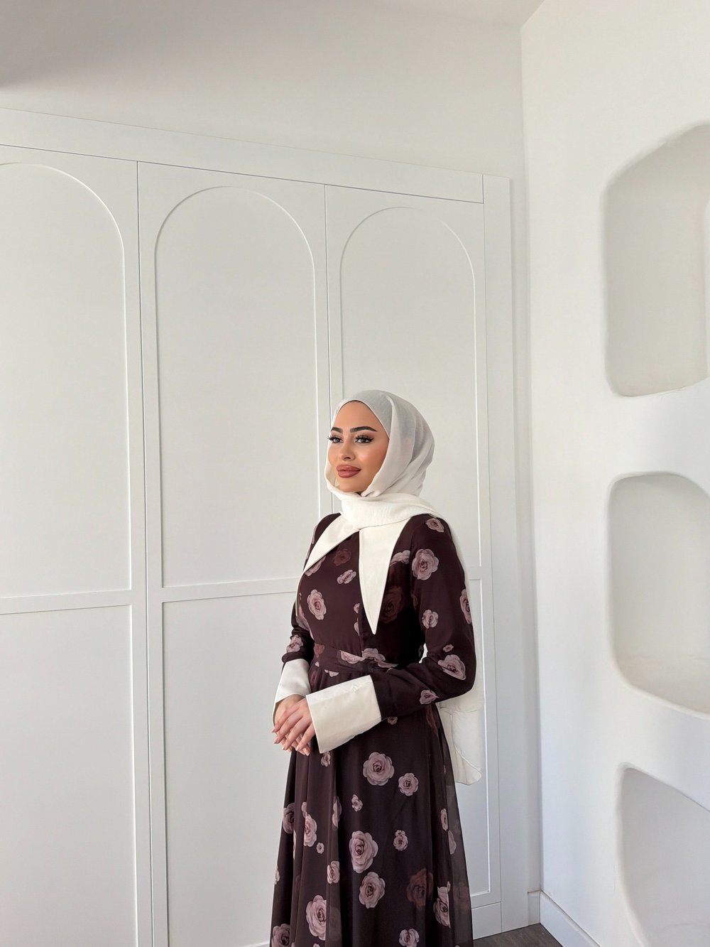 Dum Yaka Detay Elbise - Kahve