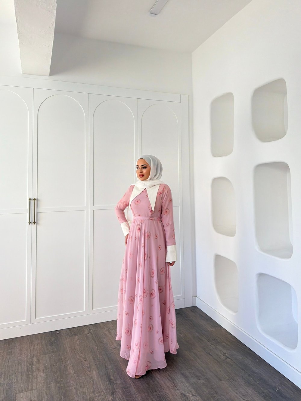 Dum Yaka Detay Elbise - Pembe