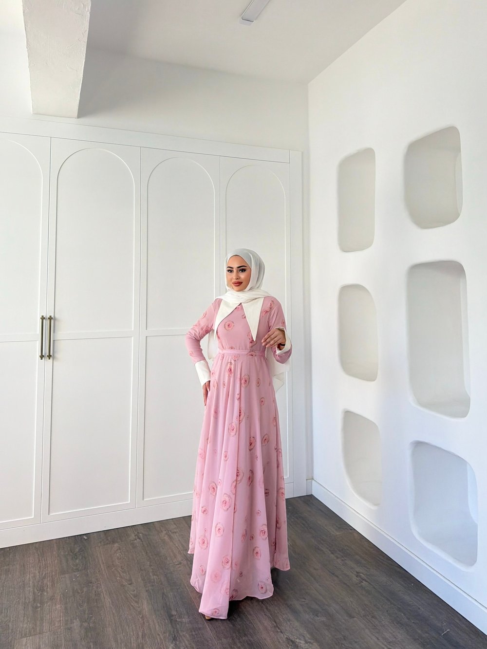 Dum Yaka Detay Elbise - Pembe