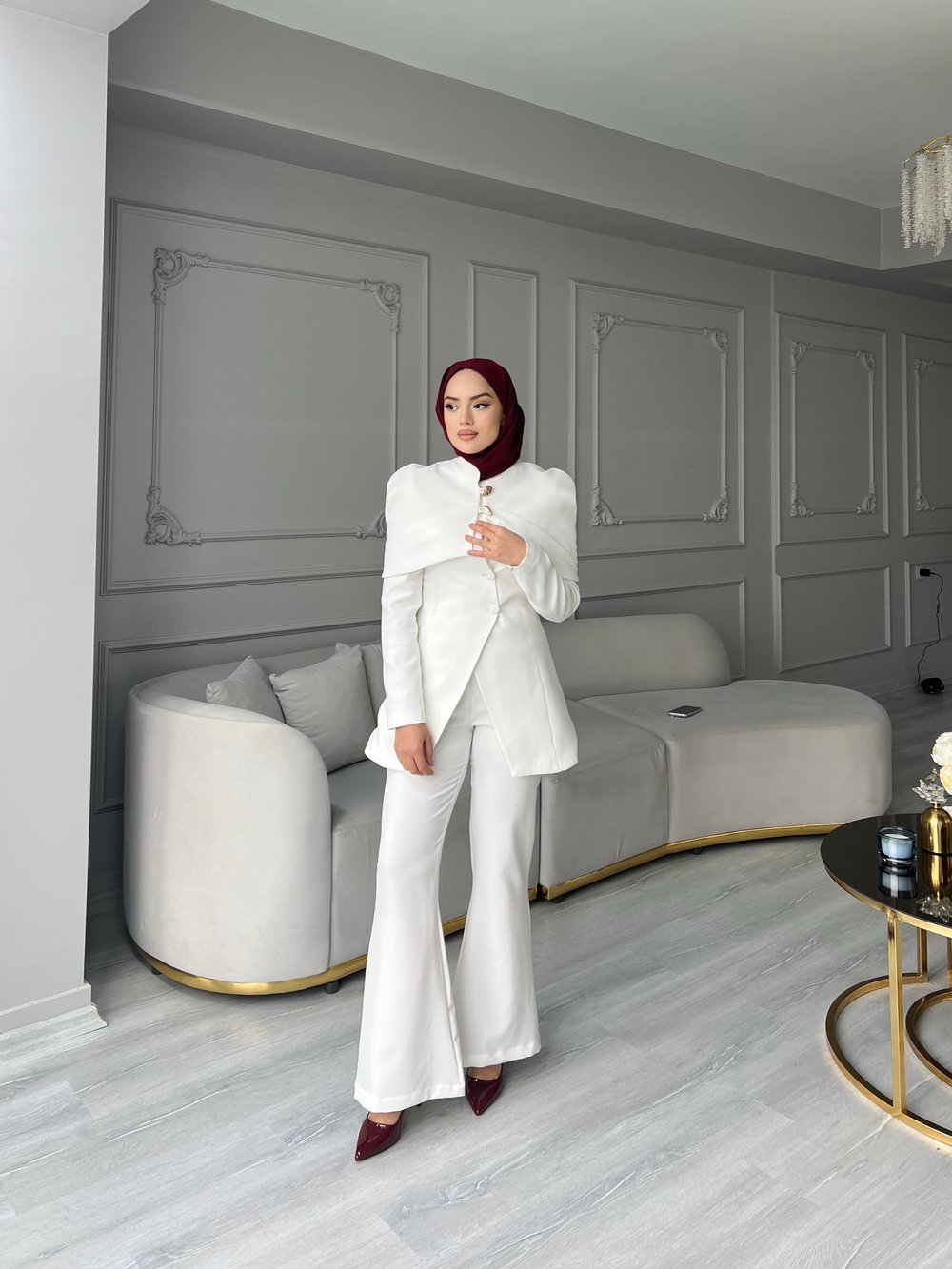 Fşy-Marci Gold Düğmeli Takım - Beyaz