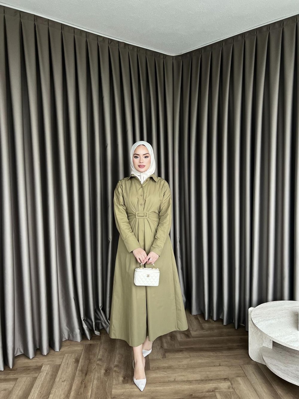 Helin Düğmeli Elbise - Haki