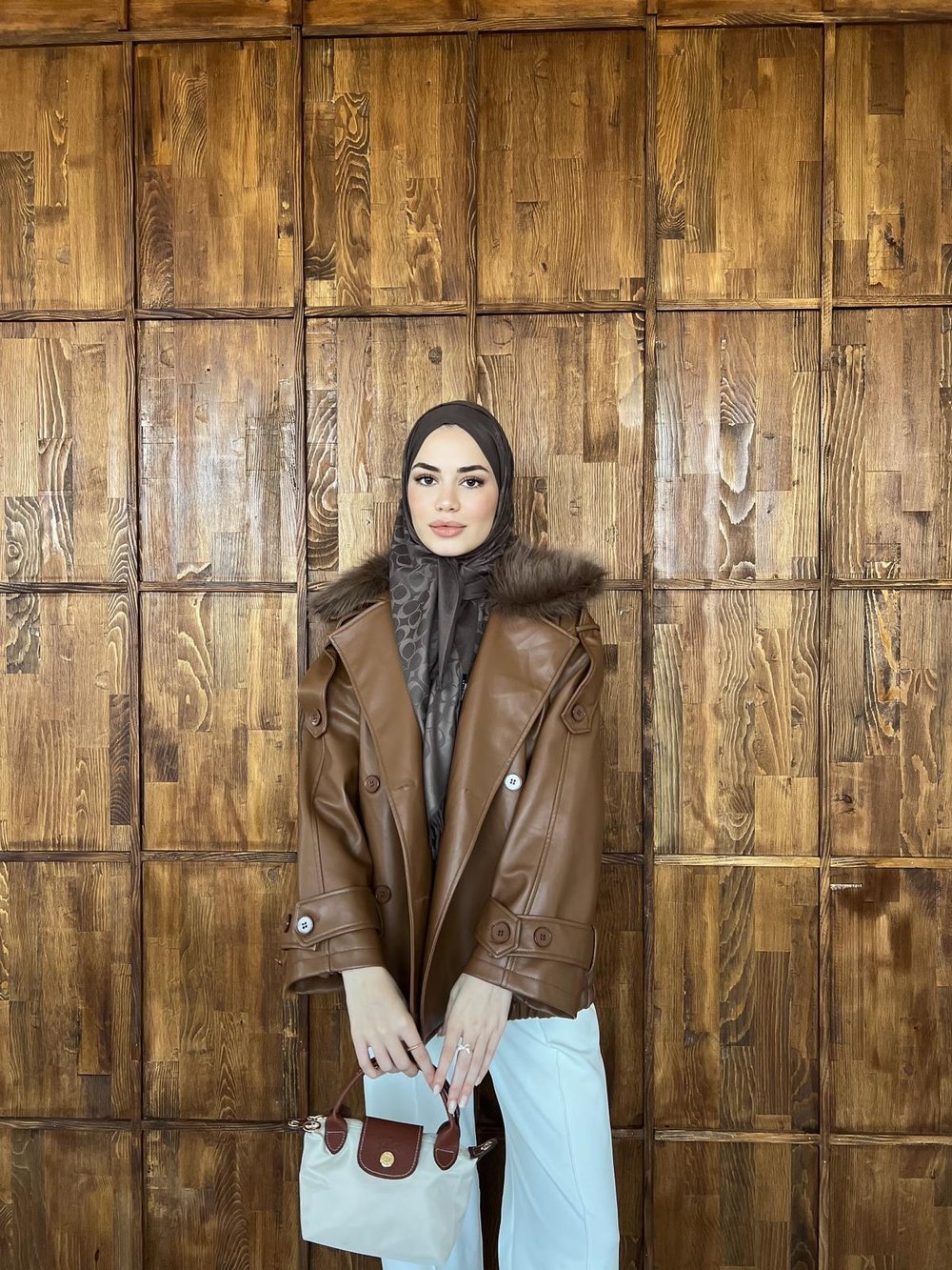 Kürk Detaylı Deri Ceket - Camel