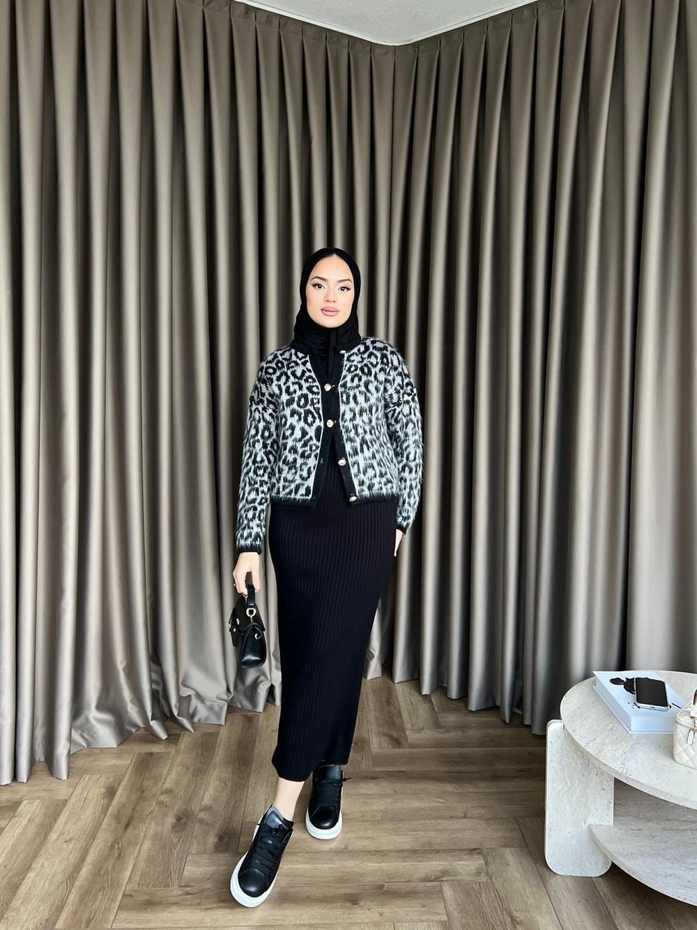 Leopar Desen Jile Siyah-Beyaz