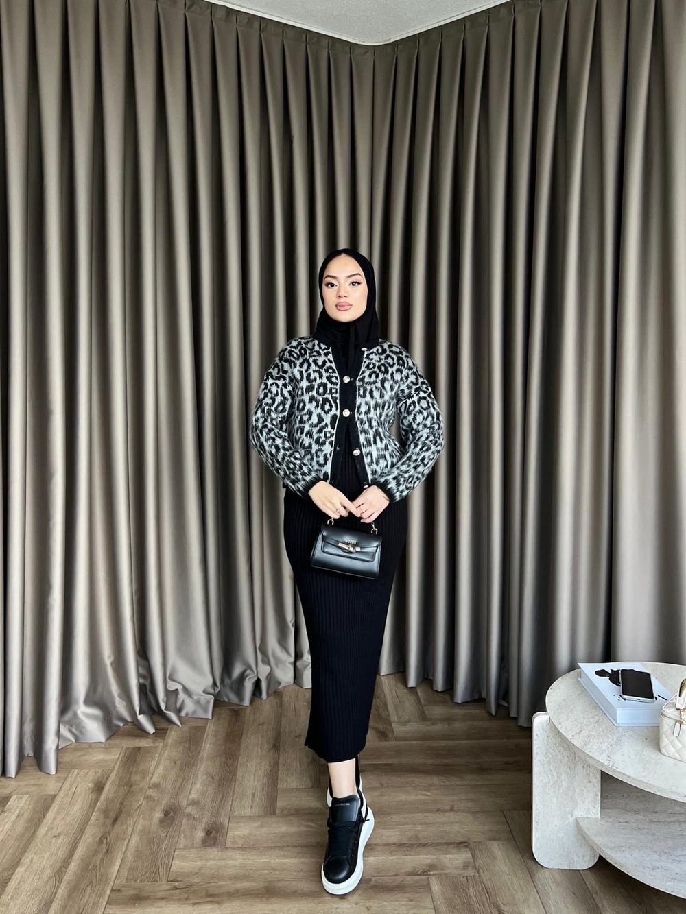 Leopar Desen Jile Siyah-Beyaz