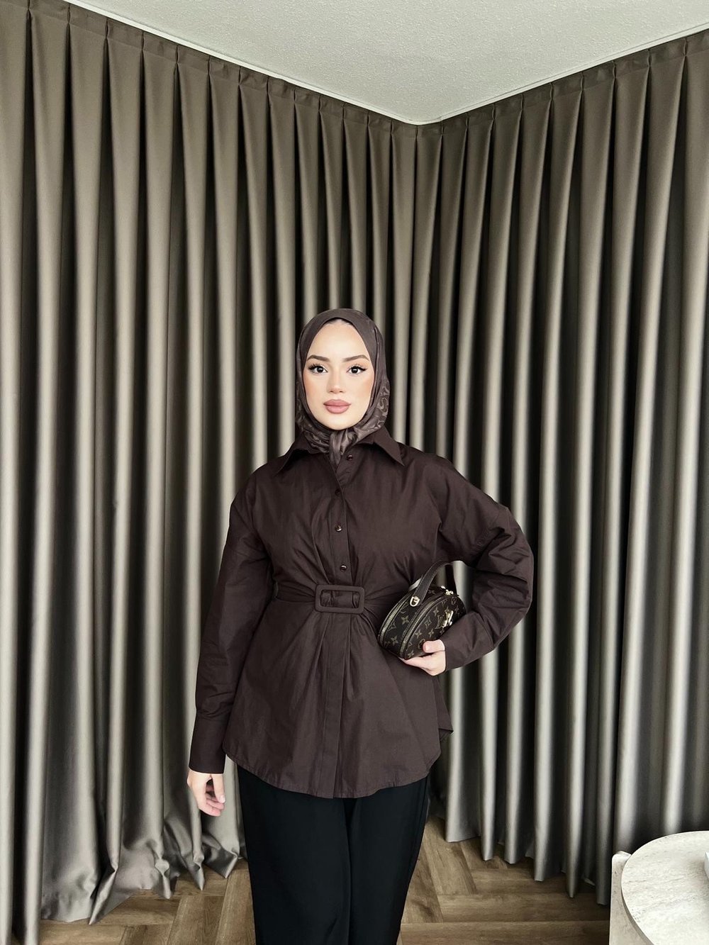 Maks Düğmeli Gömlek - Acı Kahve